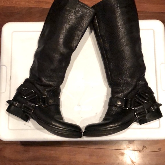 Miu Miu Shoes | Miu Miu Black Leather Knee High Biker Boots W Harness \u0026 Silver Hardware 36.56.5 | Color: Black | Size: 6.5 | Frangang's Closet
